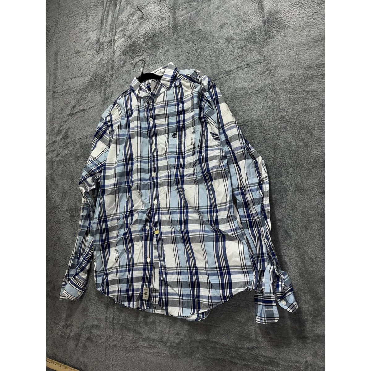 Timberland Men's Blue White Plaid Shirt Size L, photo 2 of 9