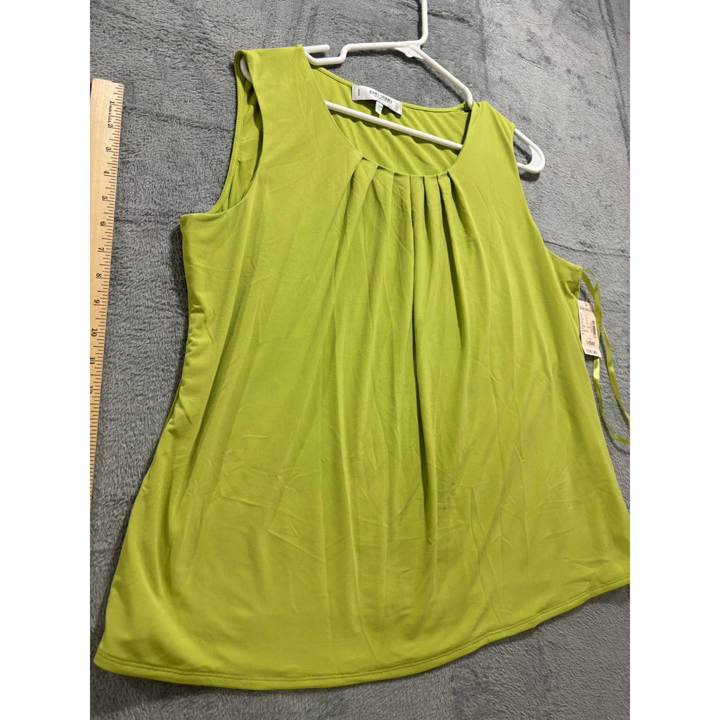 Jones Studio 16W Lime Green Sleeveless Pleated Neck Womens Tank Top Vintage NWT
