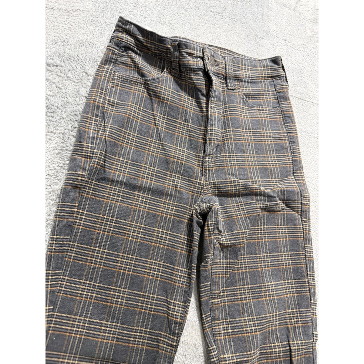 American Eagle 00 Regular Womens Gray Plaid Skinny Jeans Super Stretch Vintage