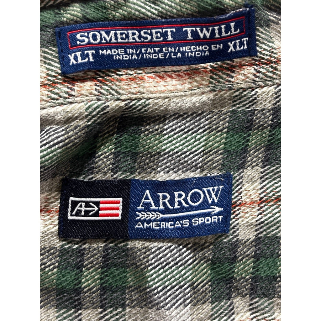 Arrow XLT Green Plaid Flannel Shirt Somerset Twill Long Sleeve Mens
