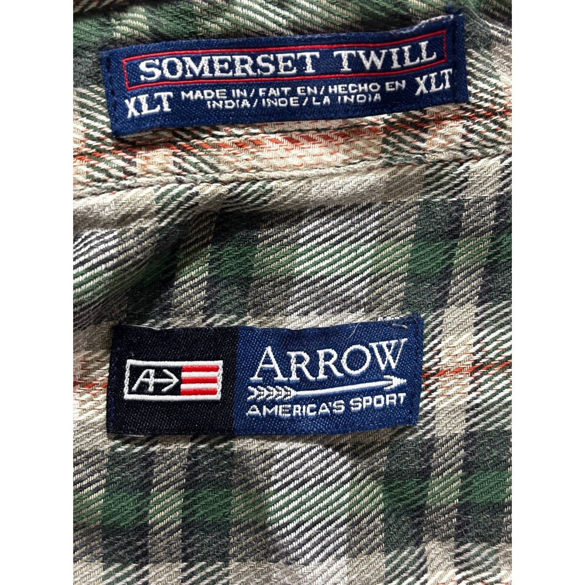 Arrow XLT Green Plaid Flannel Shirt Somerset Twill Long Sleeve Mens