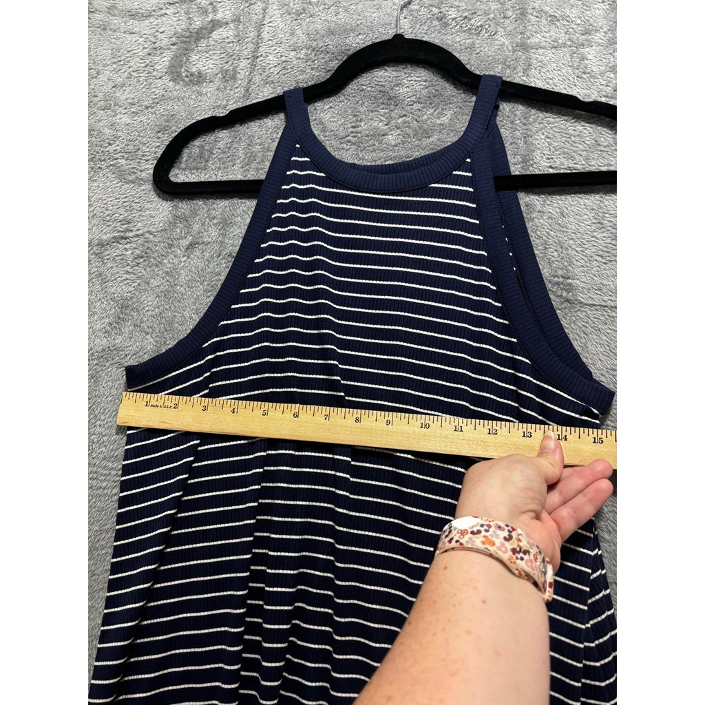 Old Navy M Womens Navy Blue White Striped Halter Dress Athleisure Preppy Mini