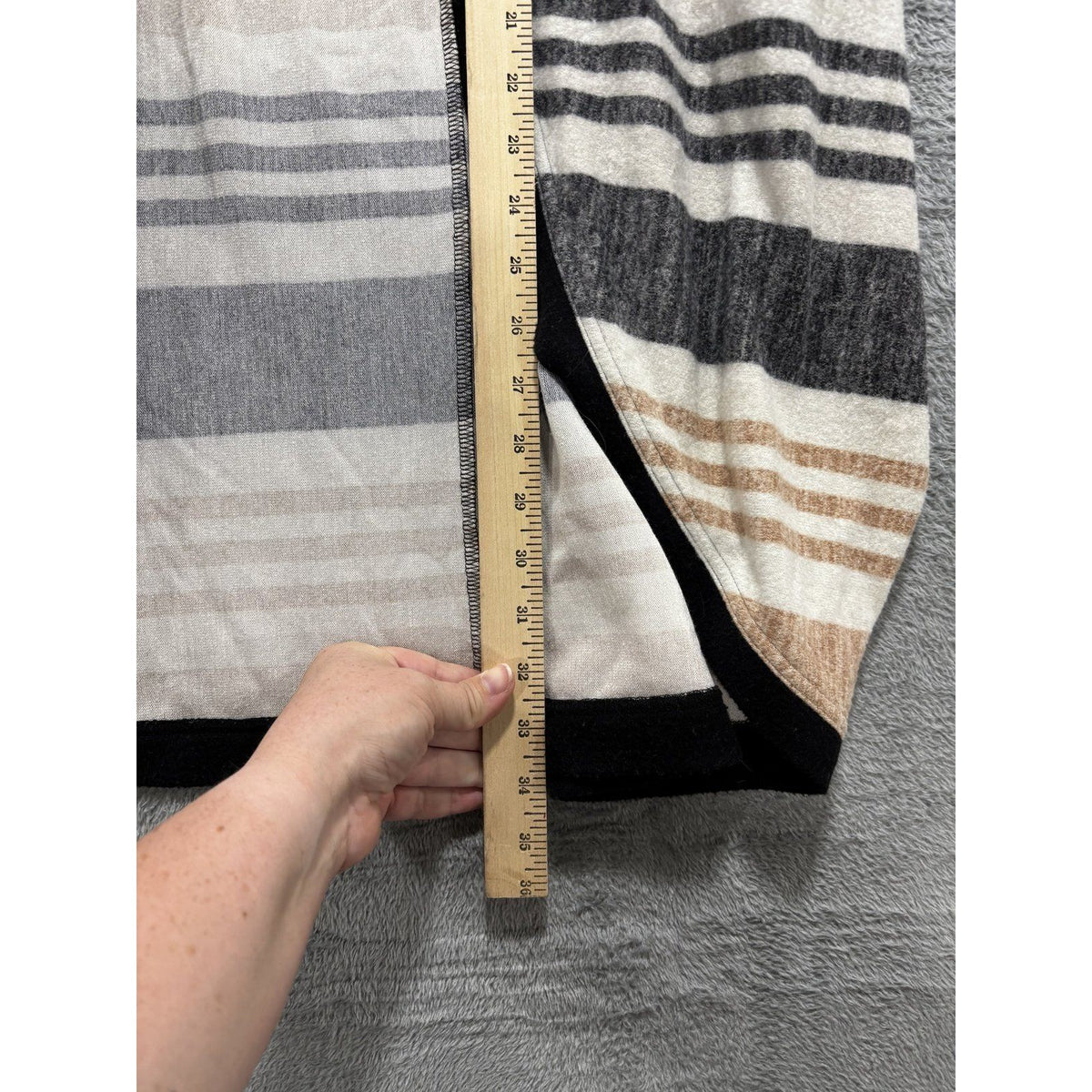 LuLaRoe Womens L Striped Open Front Cocoon Cardigan Black Trim Casual Boho