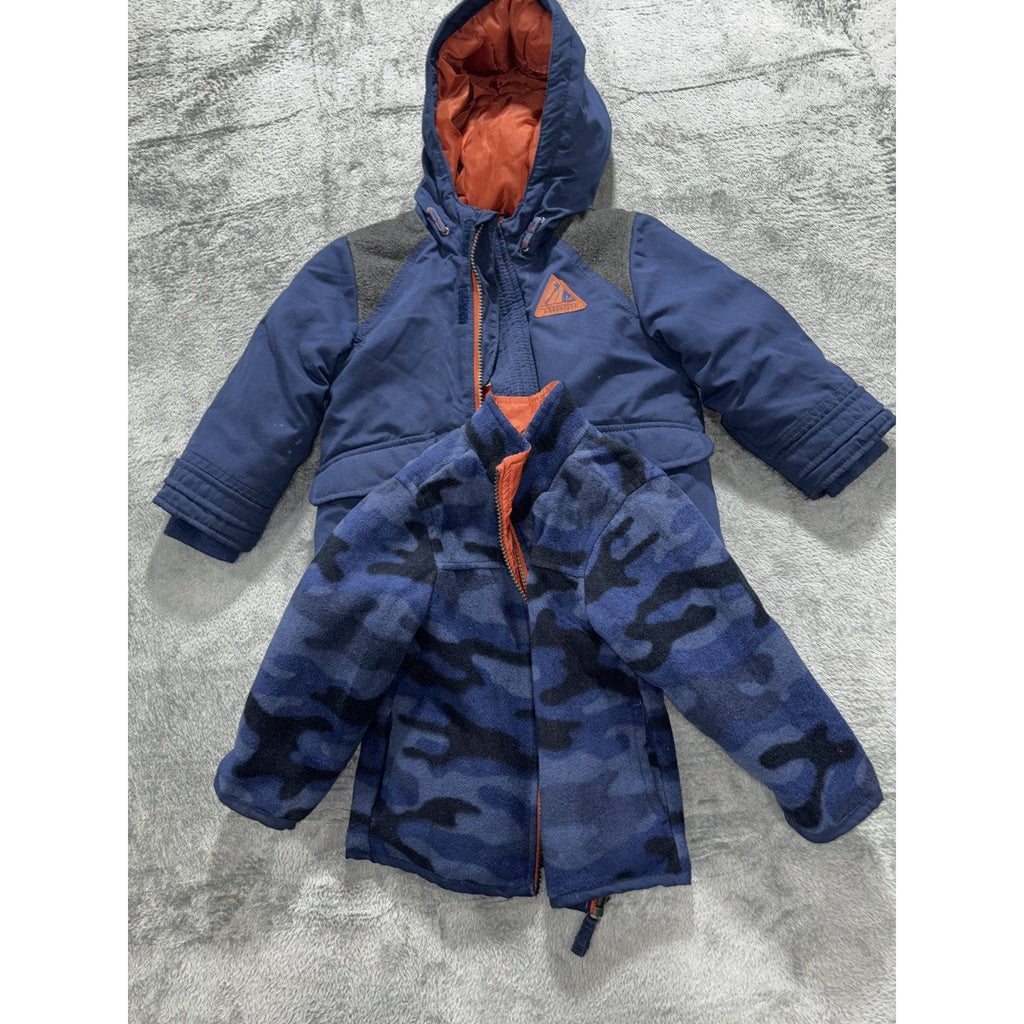 Carter's Toddler Boy 2T 3-in-1 Jacket Coat Navy Blue Camo Fleece Orange