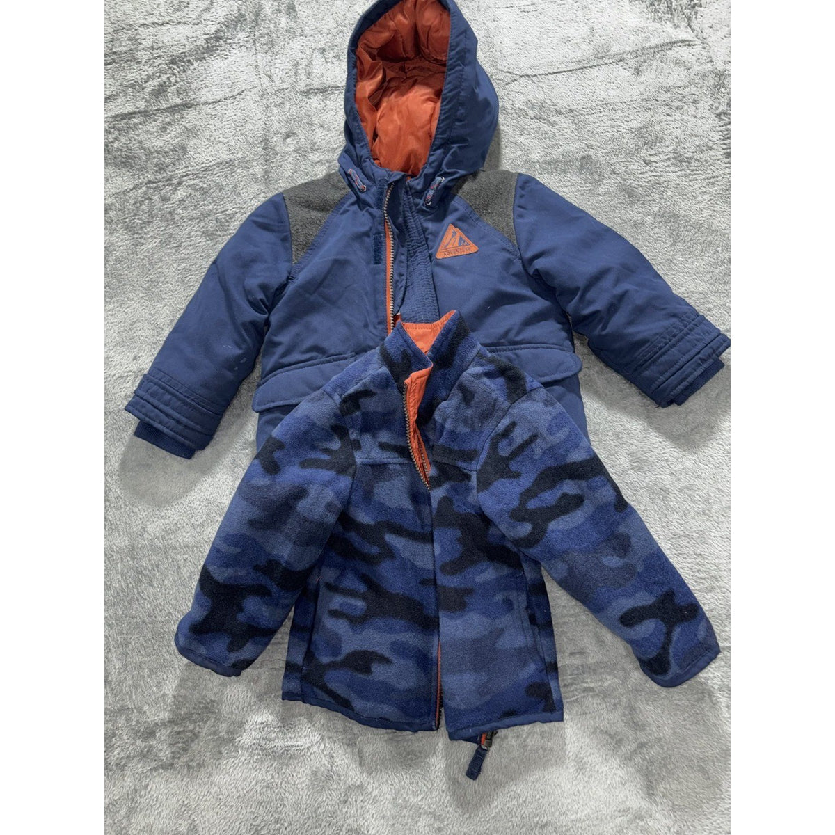 Carter's Toddler Boy 2T 3-in-1 Jacket Coat Navy Blue Camo Fleece Orange