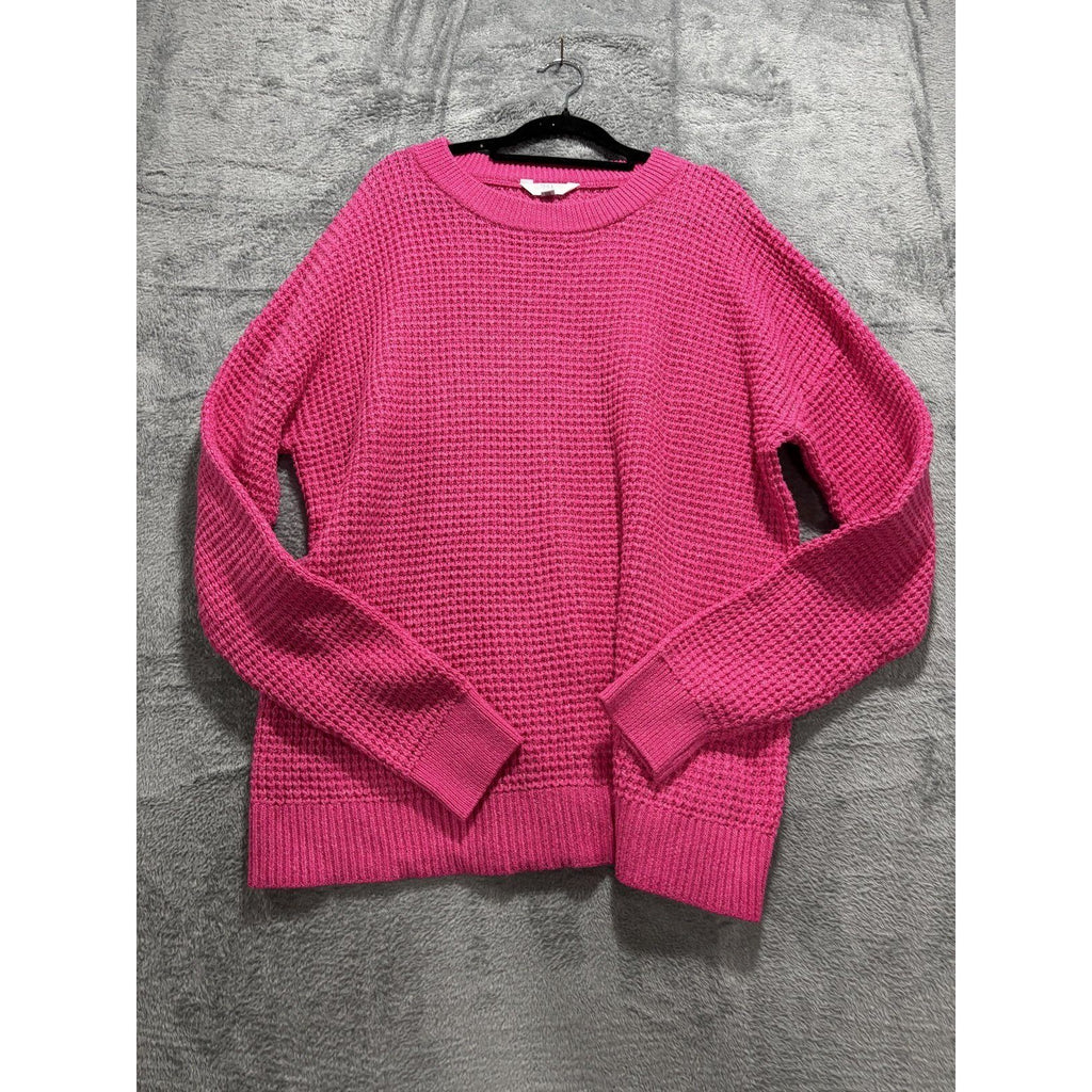 Time and Tru Womens XXL Hot Pink Waffle Knit Crewneck Sweater Cozy Casual