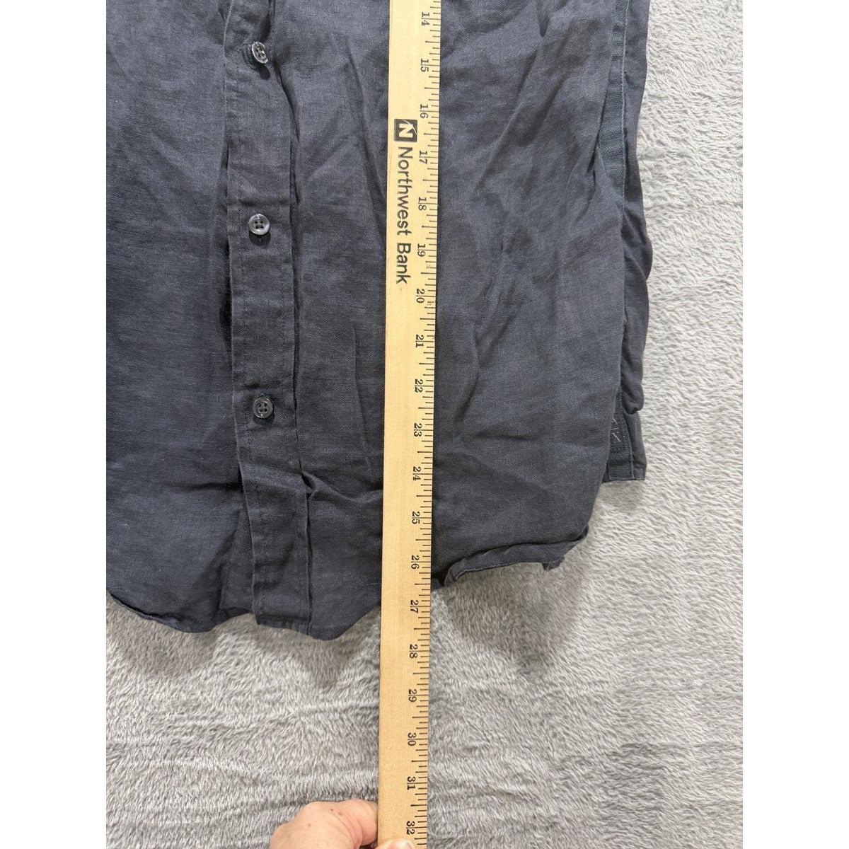 Armani Exchange Mens M Charcoal Gray Linen Button Up Shirt Zip Pockets Casual