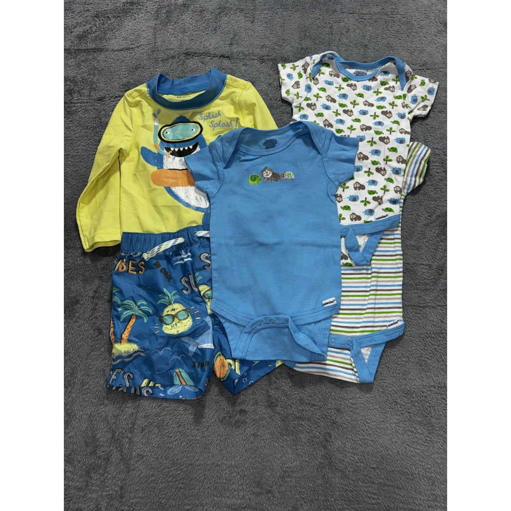Carter's Gerber Baby 12M 5 Piece Bundle Rash Guard Swim Shorts Onesies
