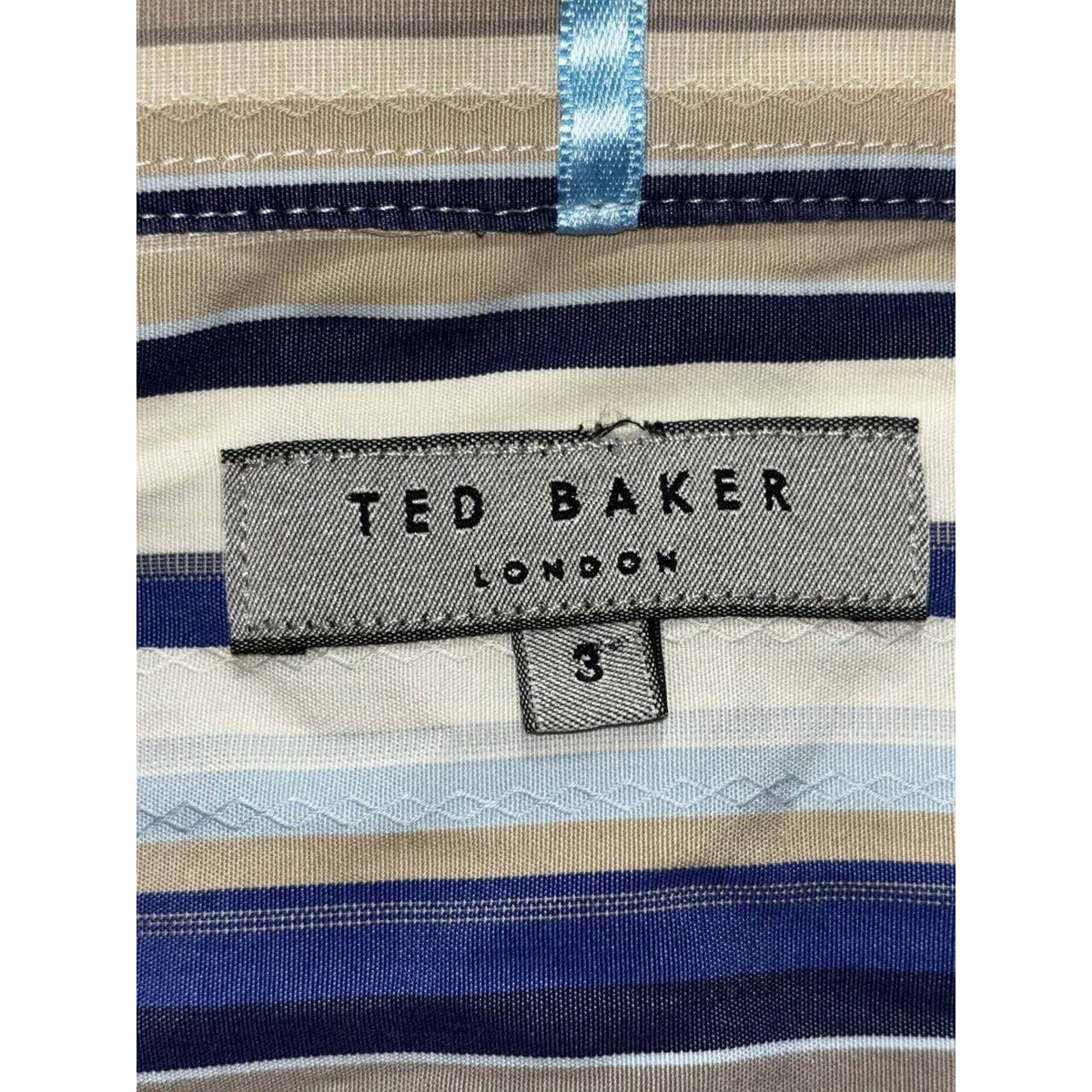Ted Baker Men's Cream Blue Striped Shirt Size 3, photo 8 of 10