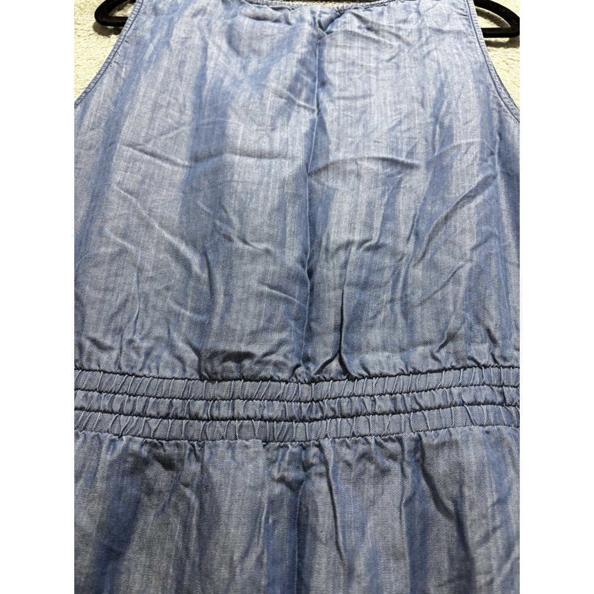LOFT Womens XL Blue Chambray Sleeveless Drawstring Waist Dress Casual Coastal