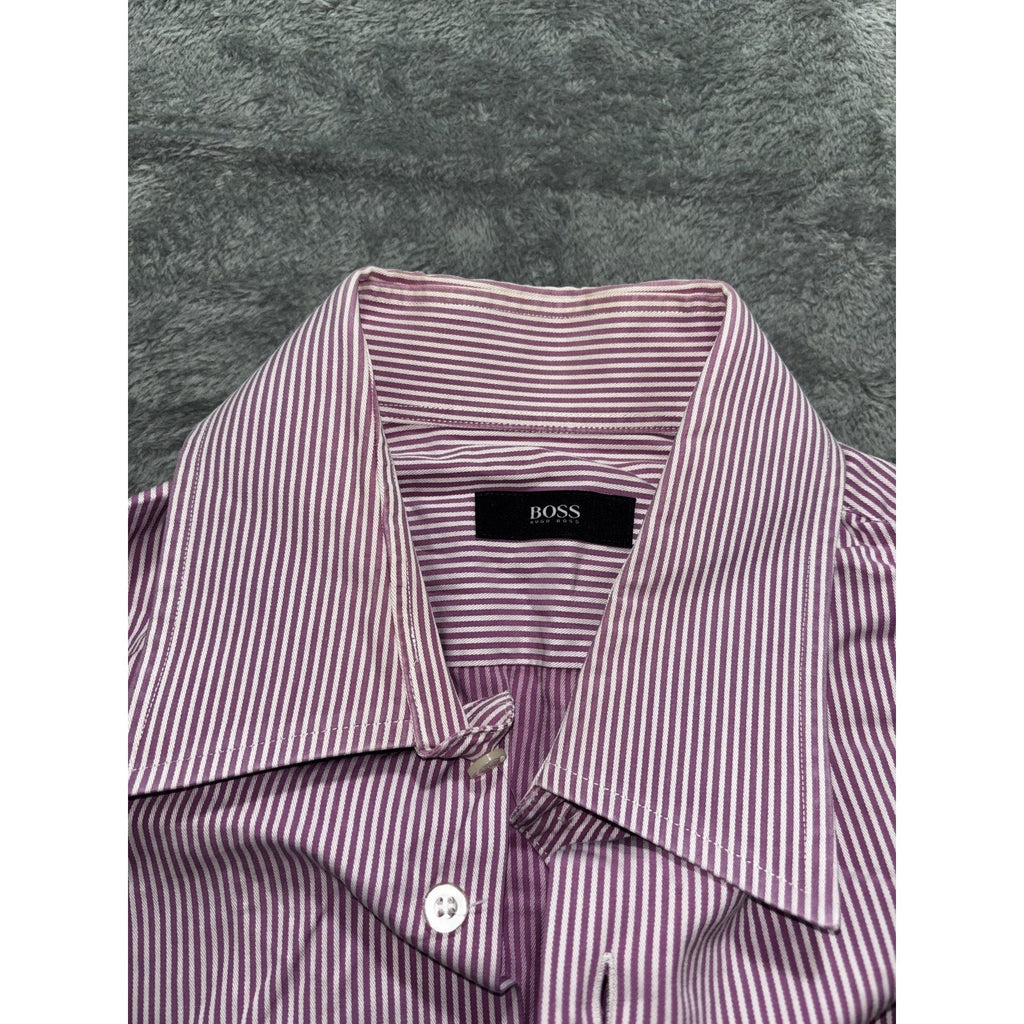 Hugo Boss Mens 16 1/2 34/35 Purple Striped French Cuff Dress Shirt Business