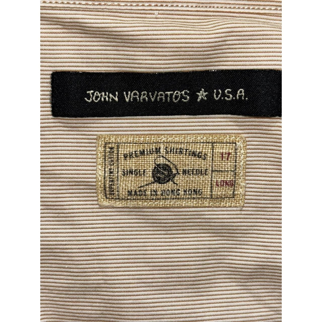 John Varvatos Men's Tan Striped Dress Shirt 17 Long, photo 8 of 9