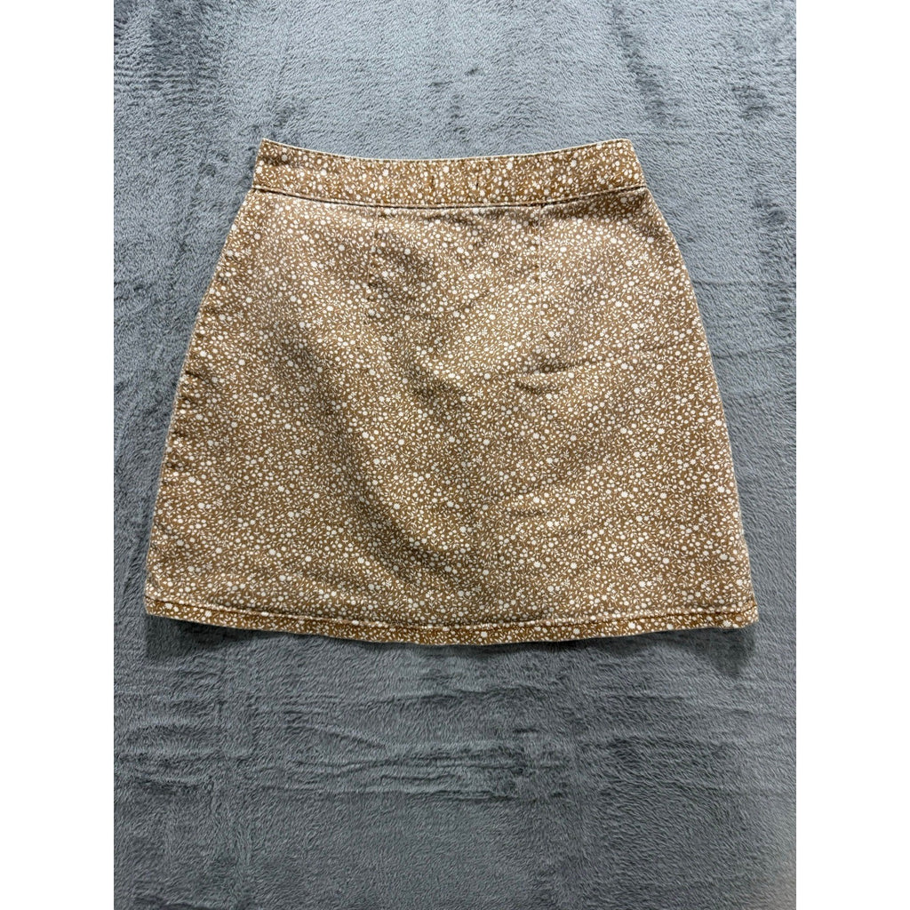 Kimchi Blue 2 Tan White Floral Button Front Mini Skirt Womens Boho Vintage