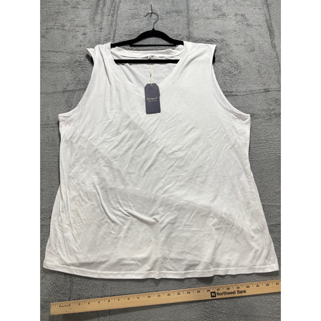Sampeel 2XL White Womens Tank Top V-Neck Casual Minimalist NWT