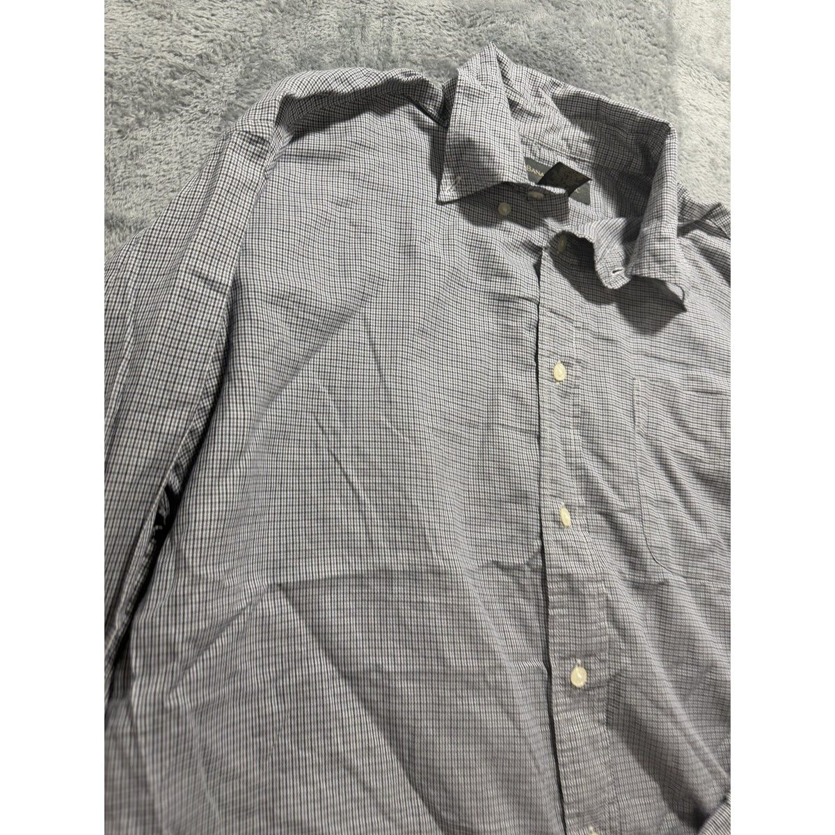 Banana Republic Mens M Gray Navy Micro Check Button Up Shirt Casual