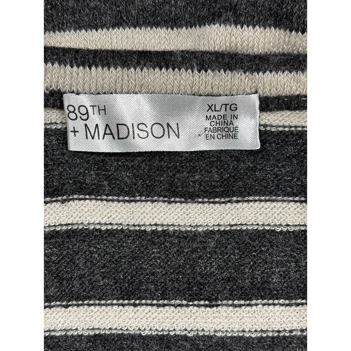 89th + Madison XL Black White Striped Long Sleeve Womens Top Casual Preppy