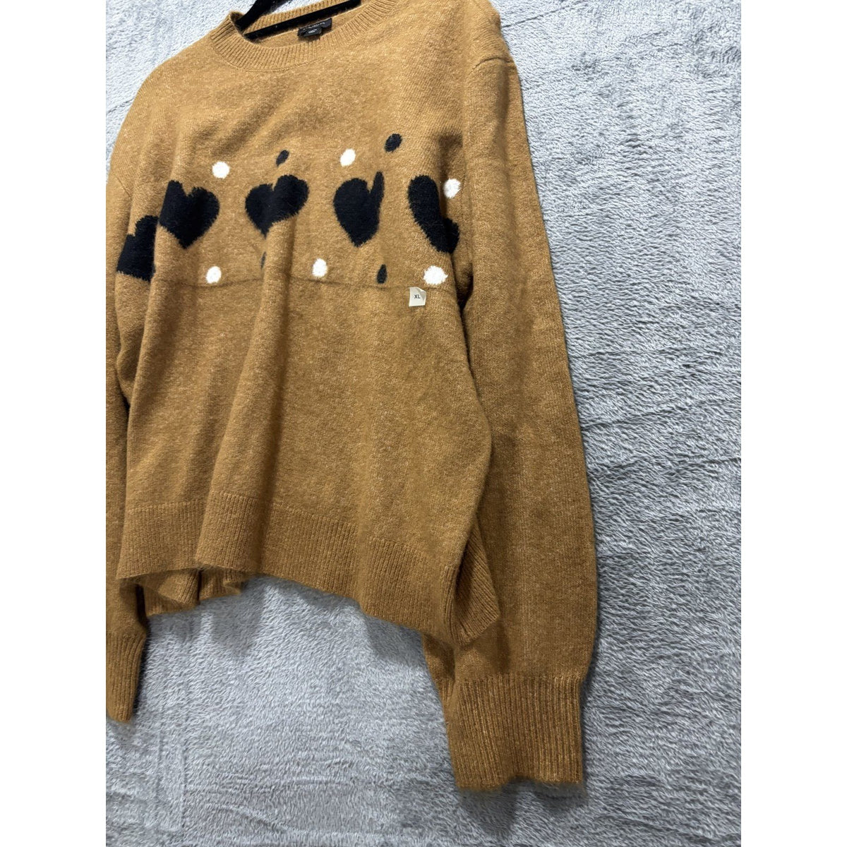 NWT Ann Taylor Factory Womens XL Camel Heart Polka Dot Crewneck Sweater Casual