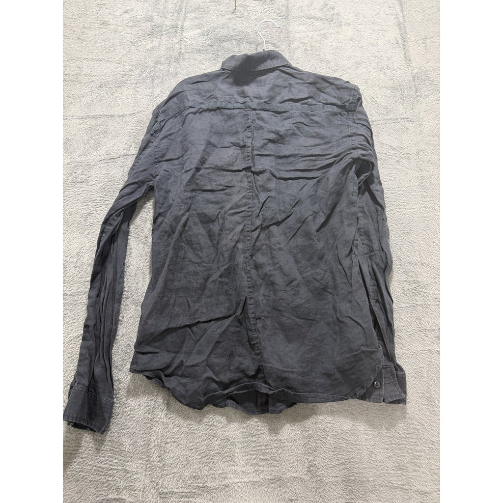 Armani Exchange Mens M Charcoal Gray Linen Button Up Shirt Zip Pockets Casual