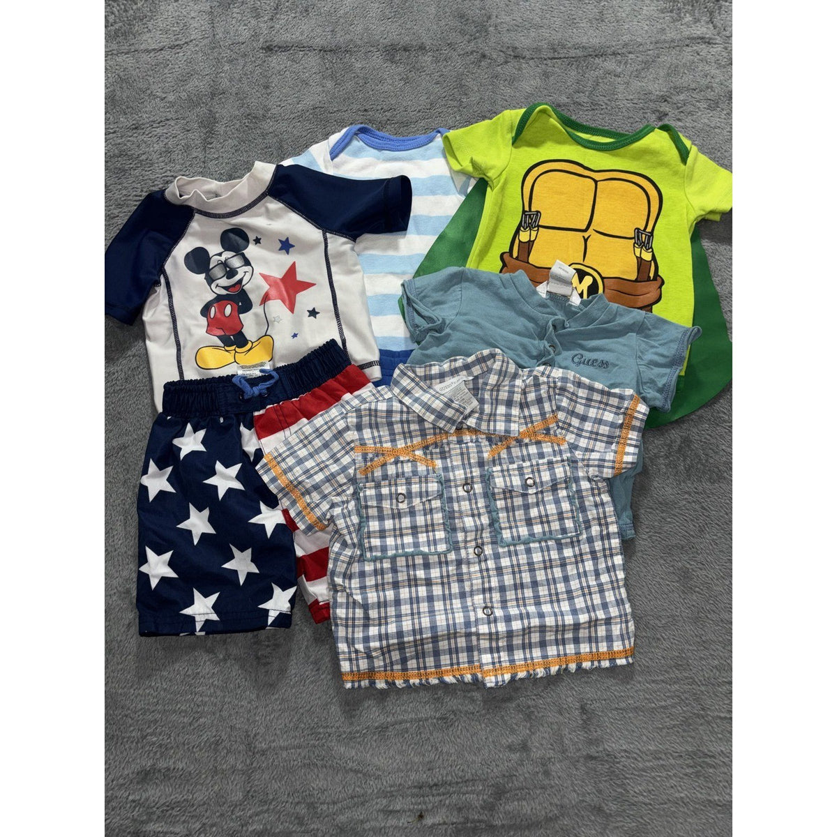 Baby Boy 3-6M 7 Piece Bundle Guess Disney Circo TMNT Fisher-Price Swim Set