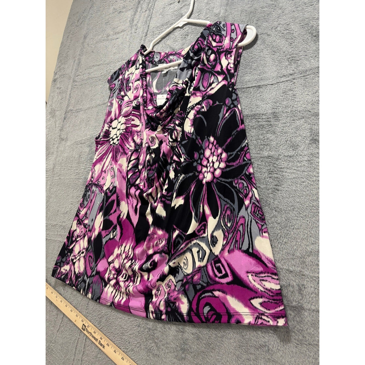 Dressbarn 1X Womens Purple Floral Cowl Neck Sleeveless Blouse Boho Casual NWT
