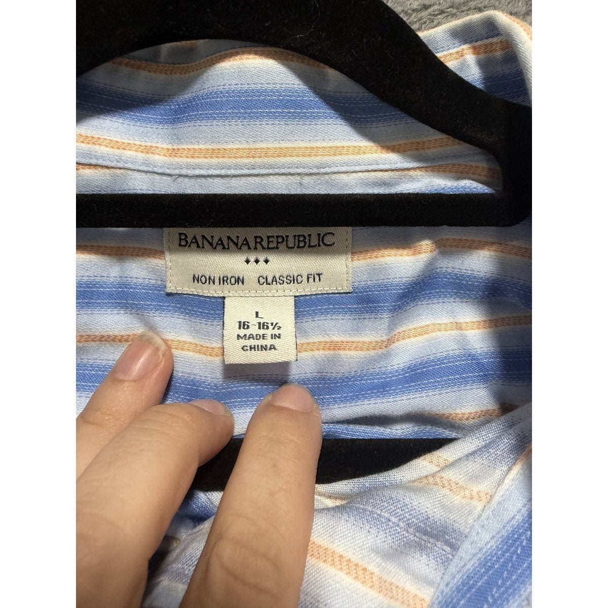 Banana Republic Mens L 16-16½ Blue Striped Non Iron Dress Shirt Classic Fit
