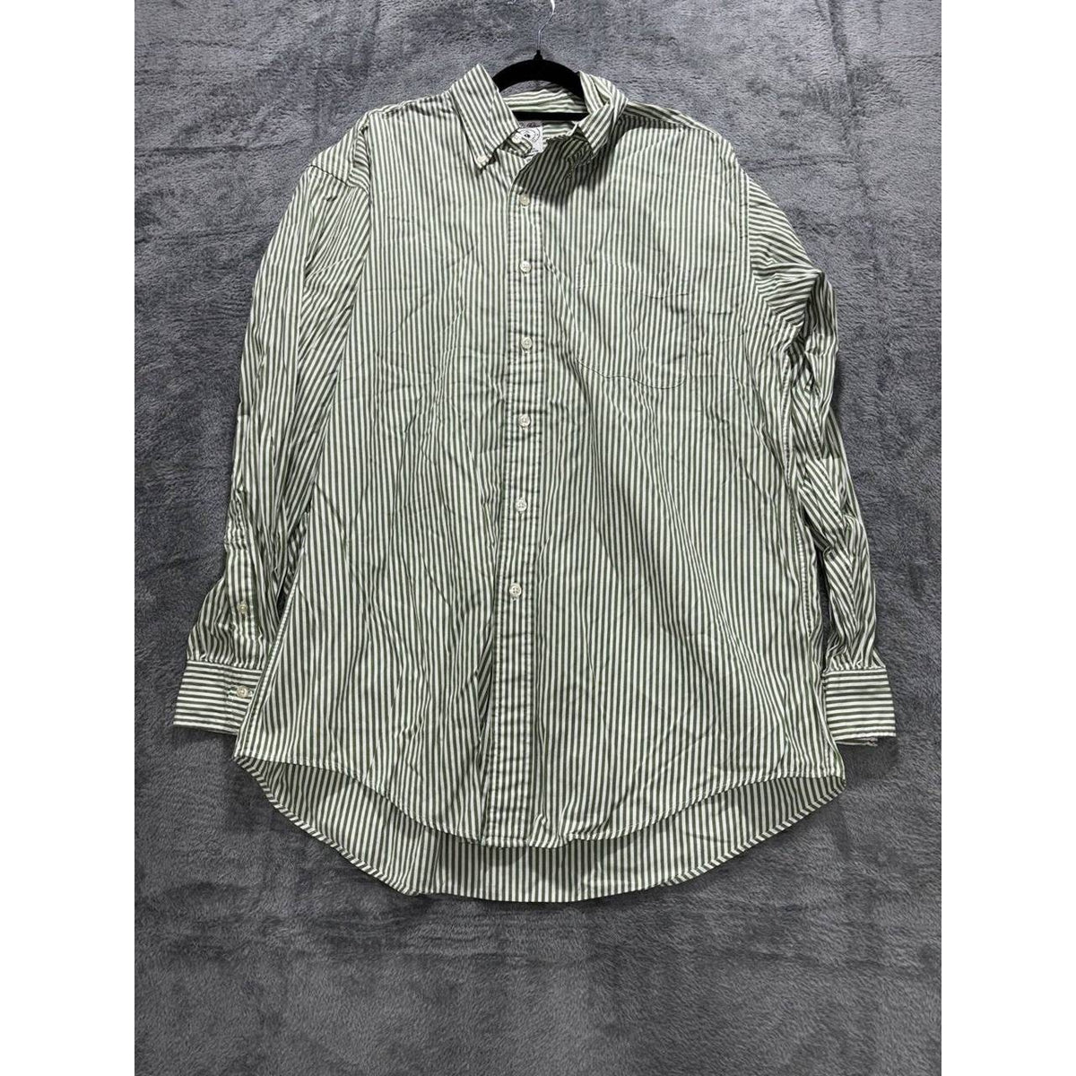 Brooks Brothers Mens M Green White Striped Long Sleeve Button Down Shirt Preppy