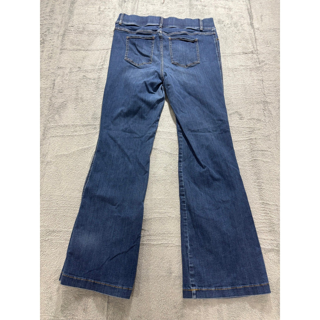 Spanx Womens 1X Blue Denim Flare Leg Trouser Jeans High Rise Boho Vintage Casual