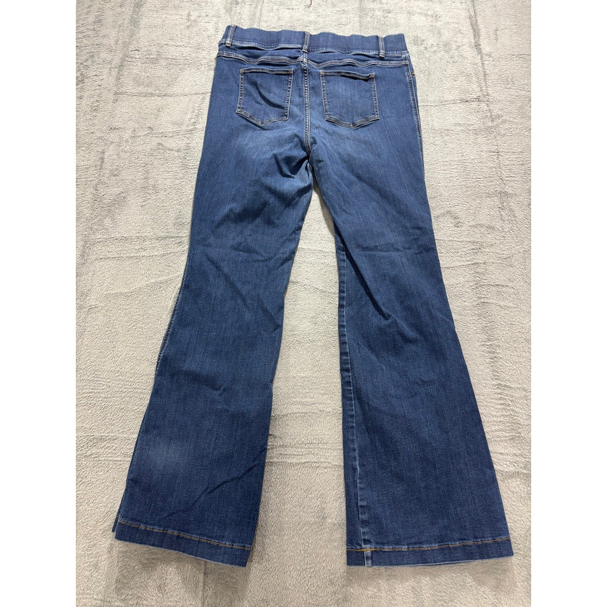 Spanx Womens 1X Blue Denim Flare Leg Trouser Jeans High Rise Boho Vintage Casual