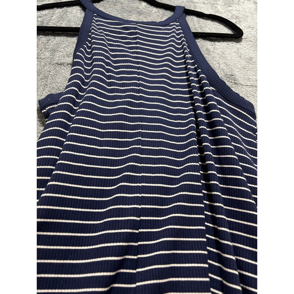 Old Navy M Womens Navy Blue White Striped Halter Dress Athleisure Preppy Mini