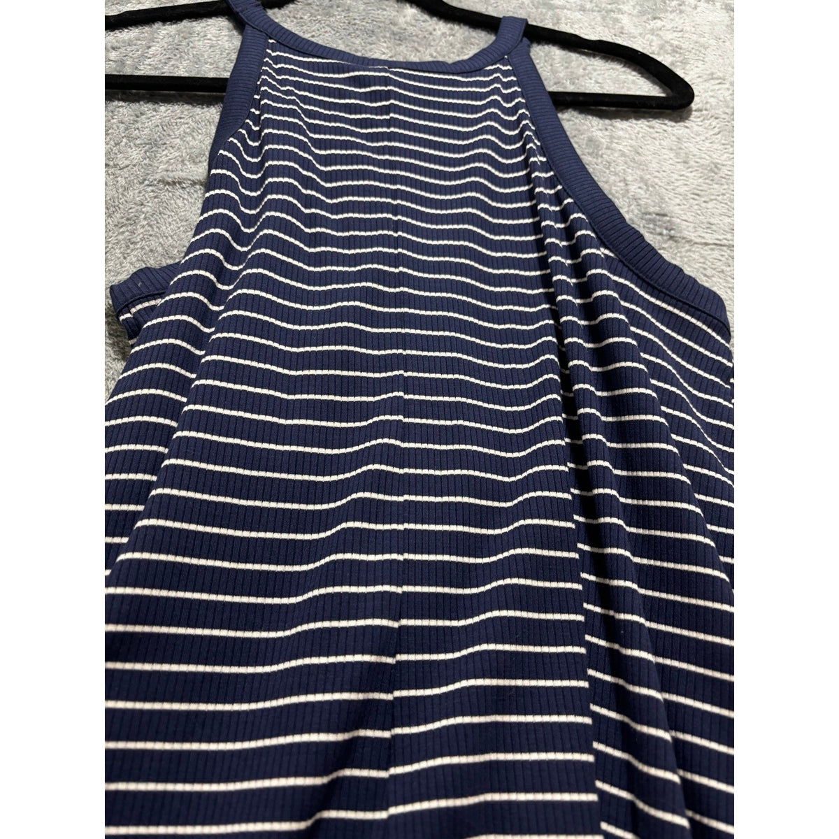 Old Navy M Womens Navy Blue White Striped Halter Dress Athleisure Preppy Mini