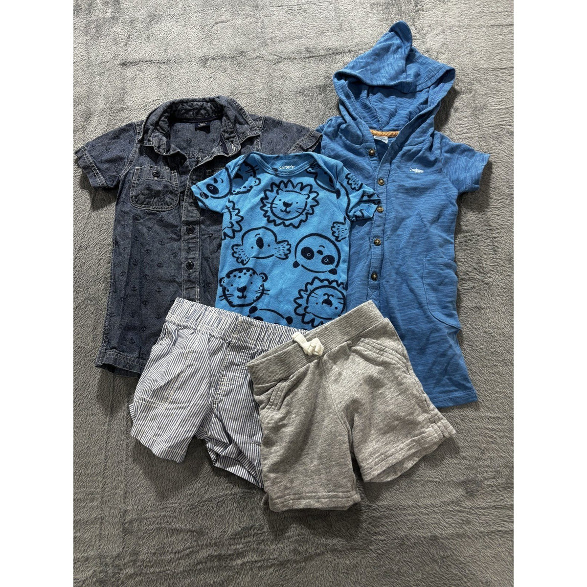 Carter's Baby 12M Blue Hooded Romper, babyGap Romper, Bodysuit and Shorts Set