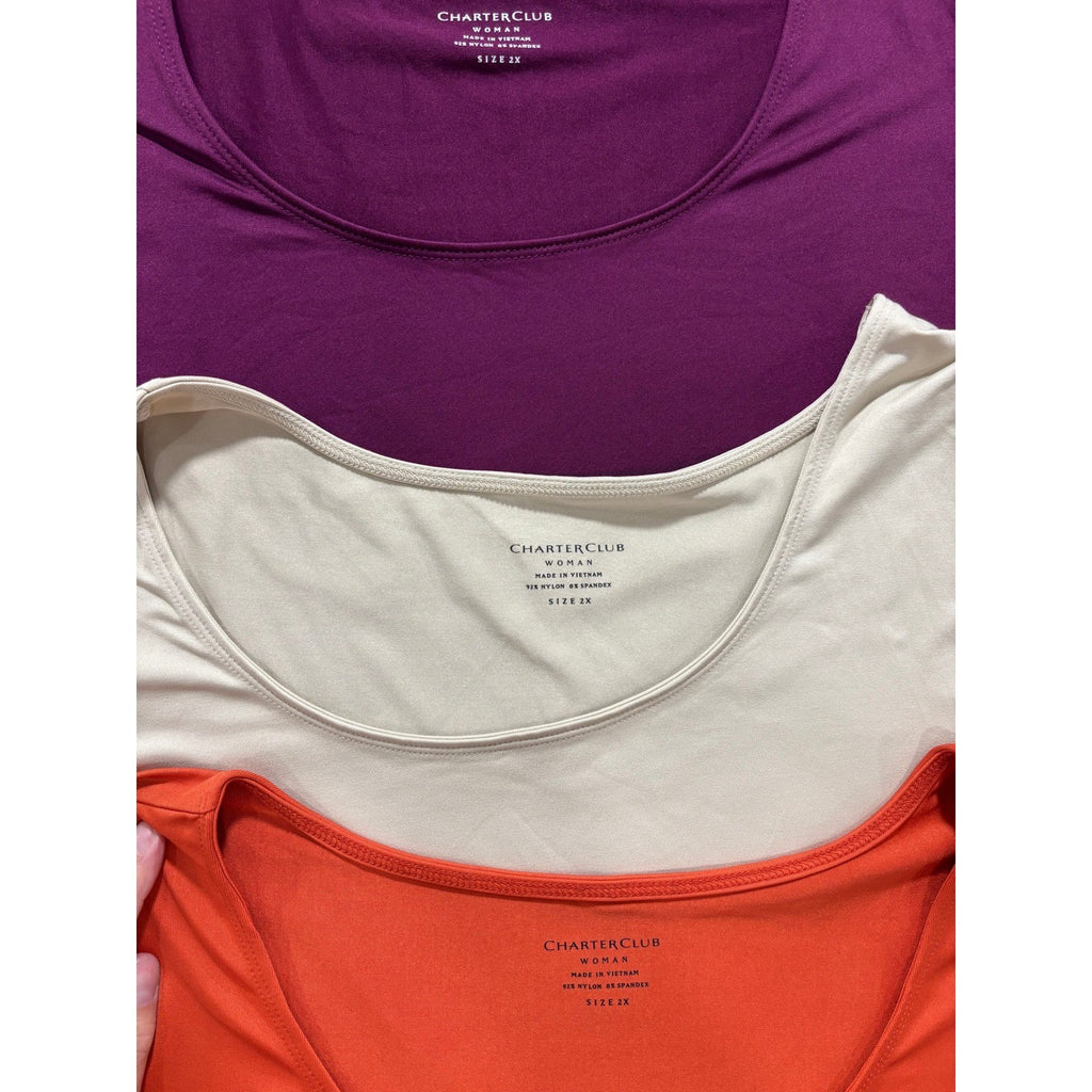 Charter Club 2X Purple Tan Orange Womens Tank Top Lot of 3 Casual Athleisure Set