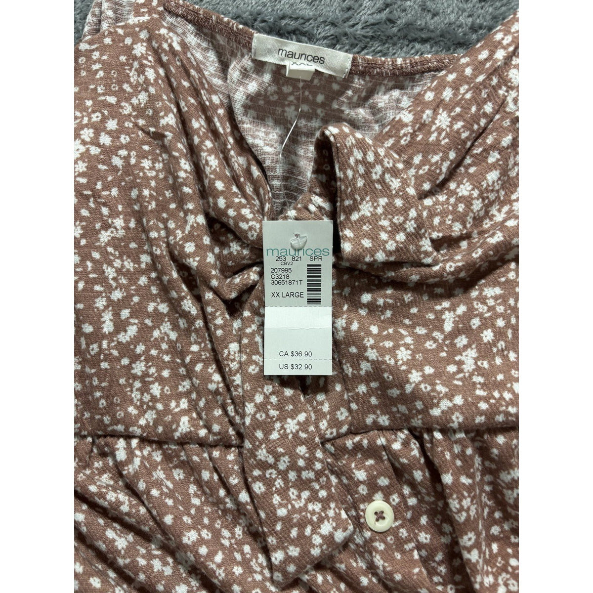 maurices Womens XXL NWT Brown Floral Tie Front Cami Top Casual