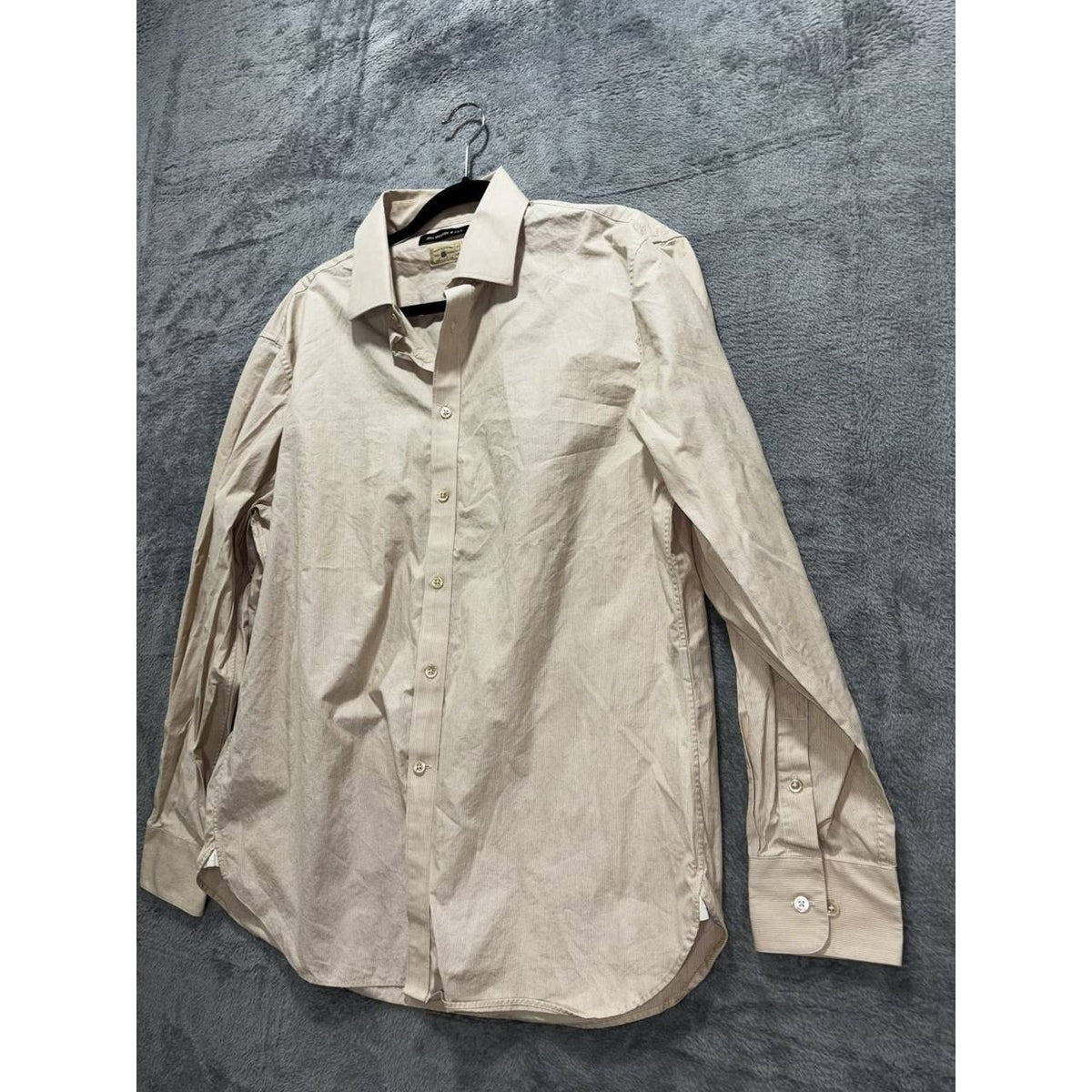 John Varvatos Men's Tan Striped Dress Shirt 17 Long, photo 2 of 9