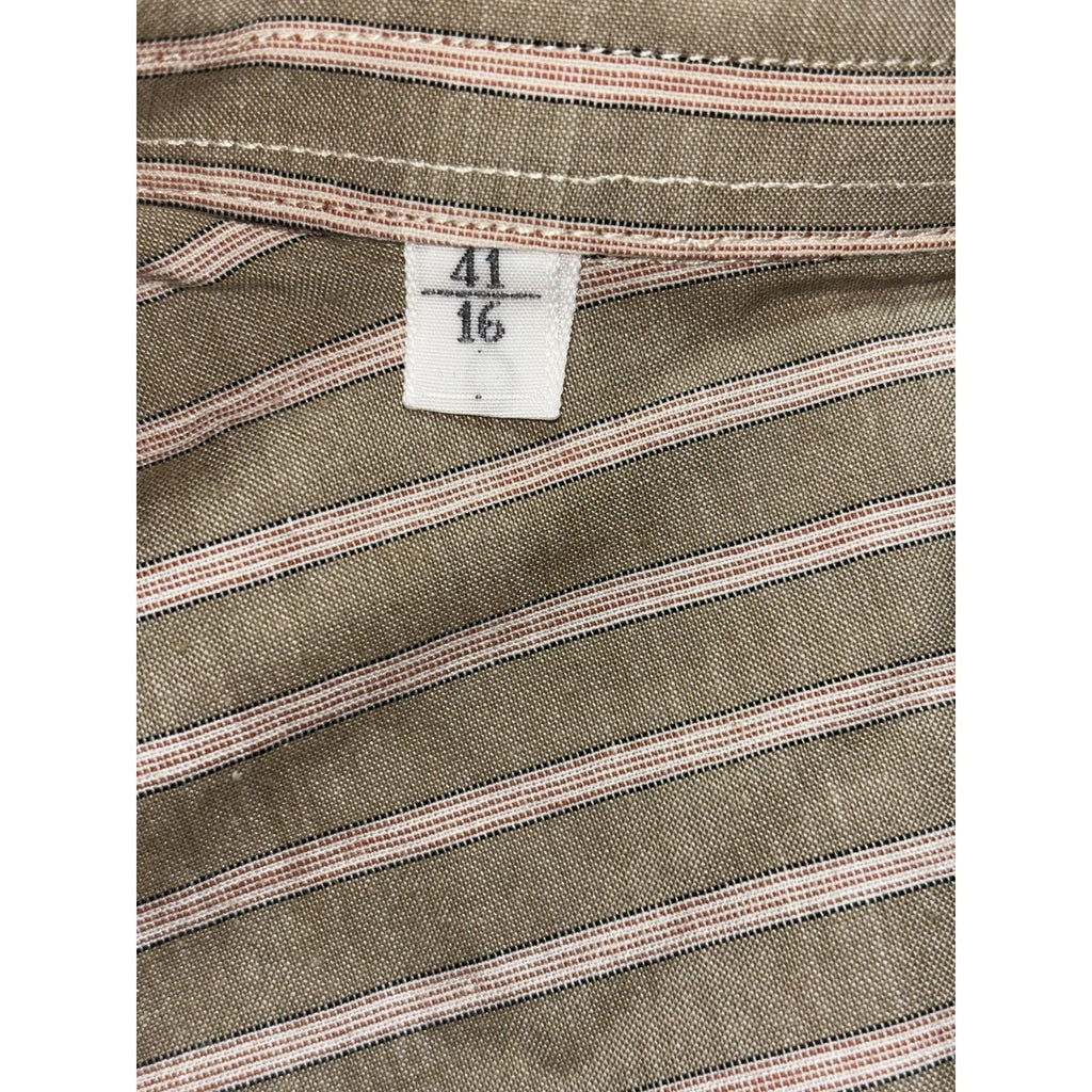 Ermenegildo Zegna Mens 41/16 Olive Striped Long Sleeve Button Up Dress Shirt