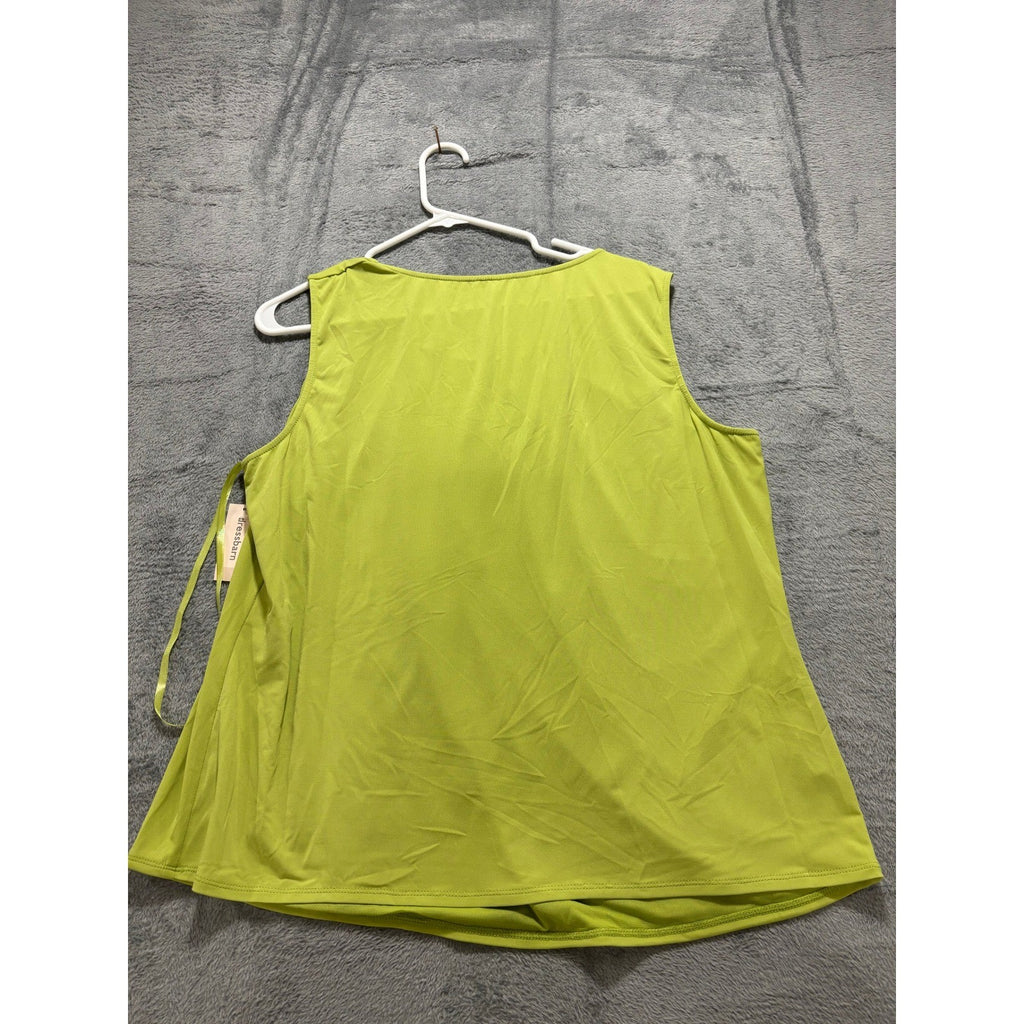 Jones Studio 16W Lime Green Sleeveless Pleated Neck Womens Tank Top Vintage NWT