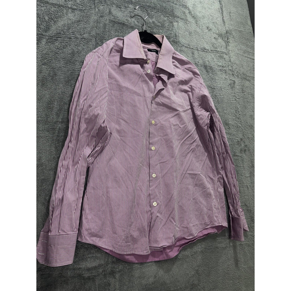 Hugo Boss Mens 16 1/2 34/35 Purple Striped French Cuff Dress Shirt Business