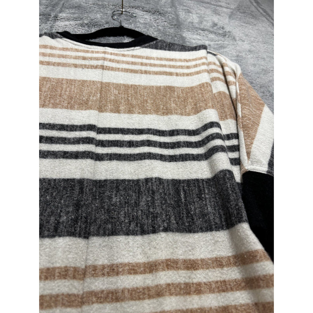 LuLaRoe Womens L Striped Open Front Cocoon Cardigan Black Trim Casual Boho