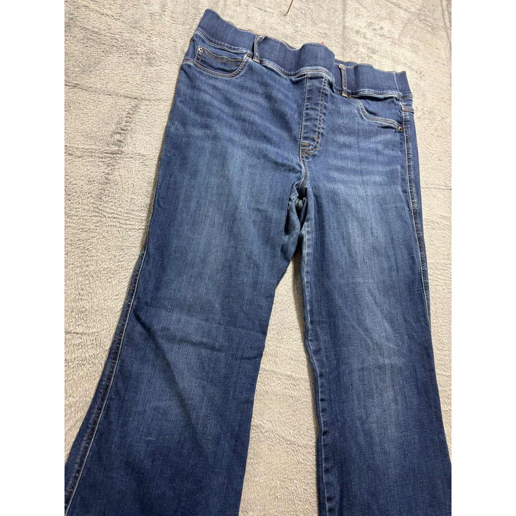 Spanx Womens 1X Blue Denim Flare Leg Trouser Jeans High Rise Boho Vintage Casual