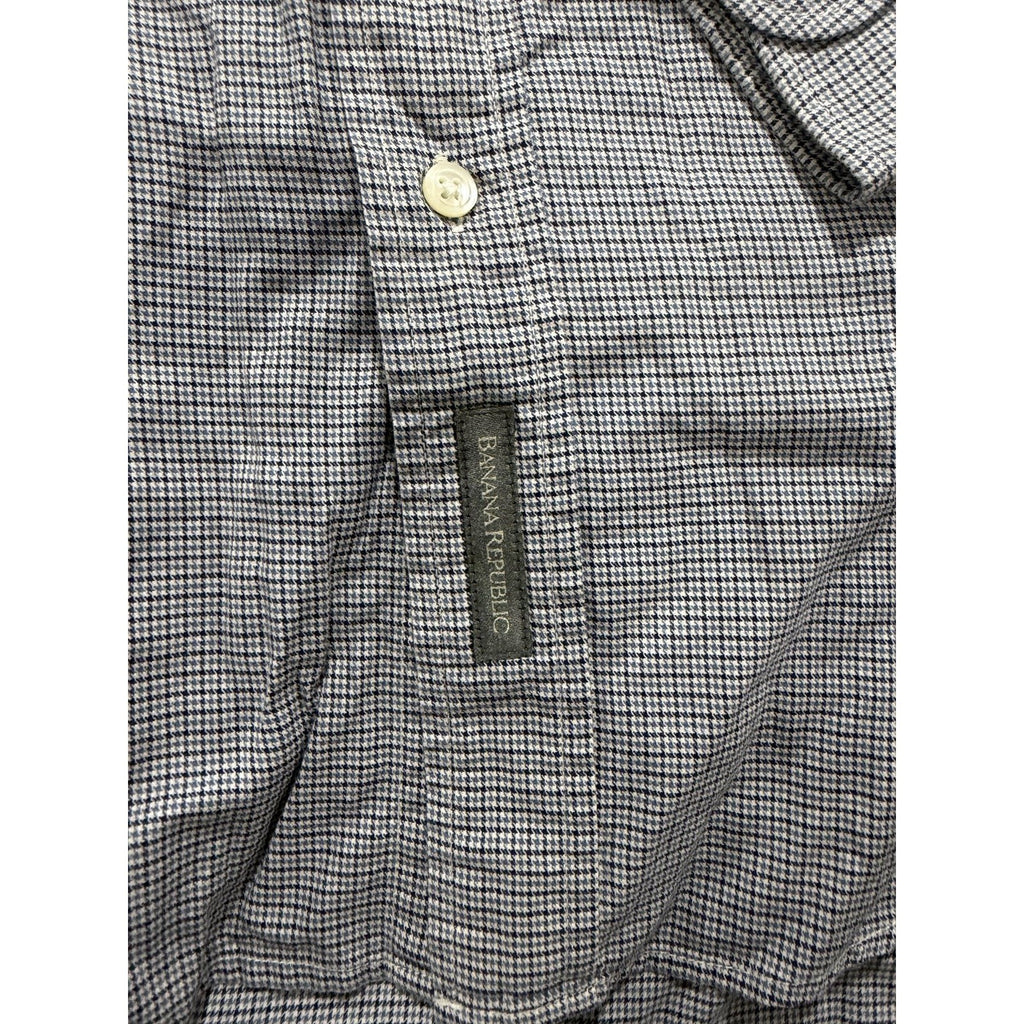 Banana Republic Mens M Gray Navy Micro Check Button Up Shirt Casual