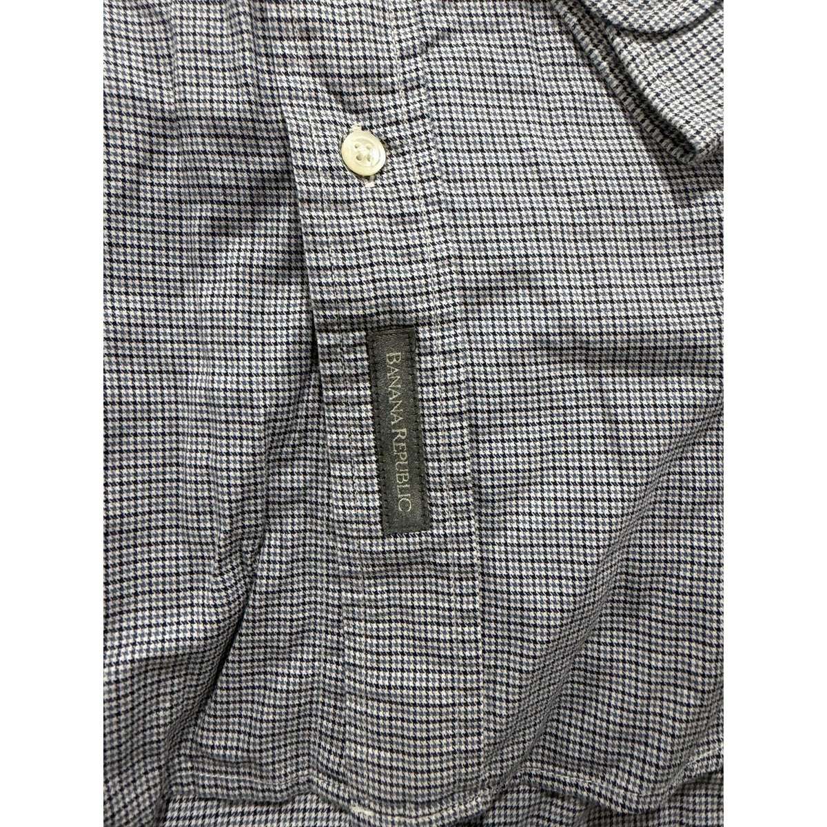 Banana Republic Mens M Gray Navy Micro Check Button Up Shirt Casual