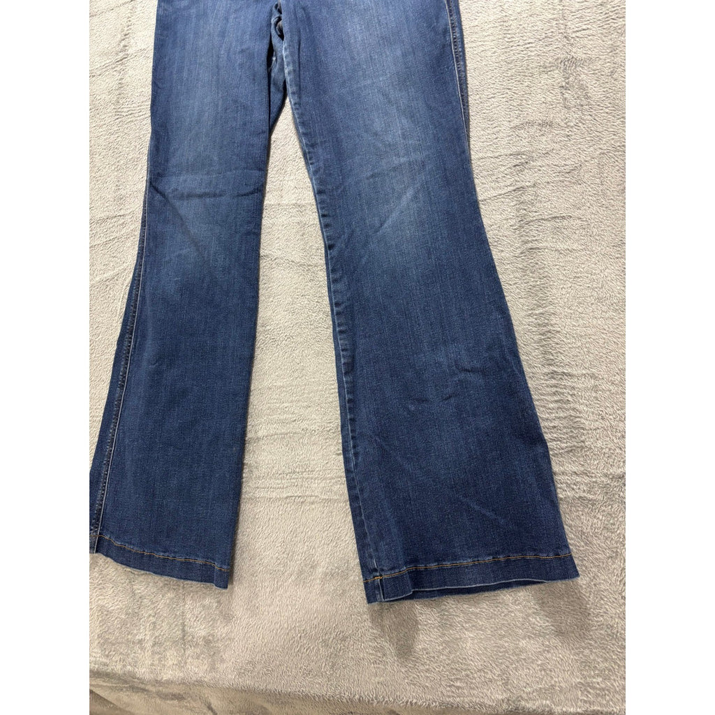 Spanx Womens 1X Blue Denim Flare Leg Trouser Jeans High Rise Boho Vintage Casual