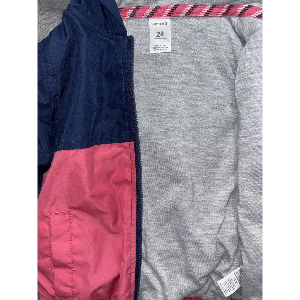 Carter's Baby Girl 24M Hooded Windbreaker Jacket Navy Pink Super Cute Lined