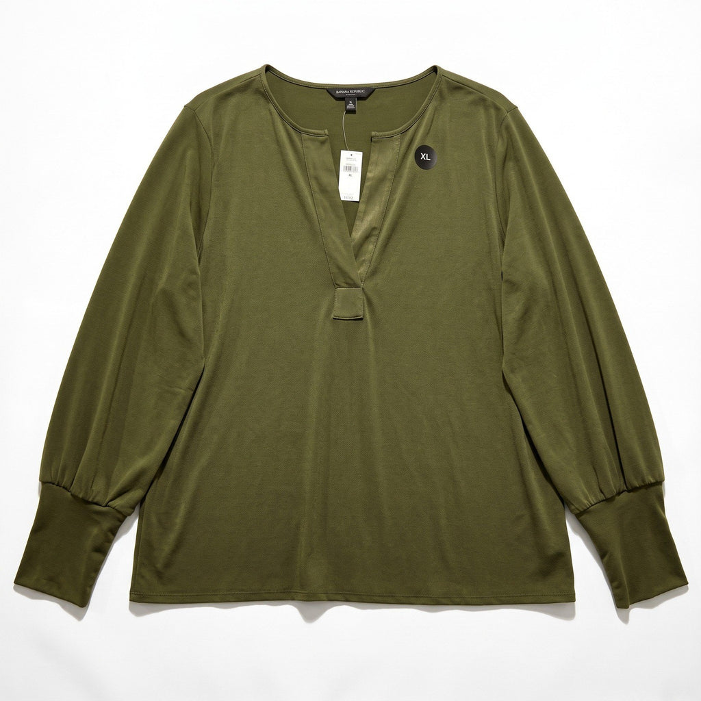 Banana Republic XL Olive Green Womens V-Neck Tunic Top Casual Cozy