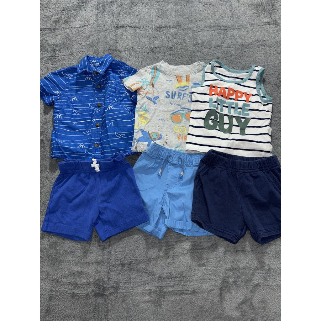 Carter's Okie Dokie 12M Baby 6 Piece Bundle Shark Shirt Tee Tank Shorts Blue