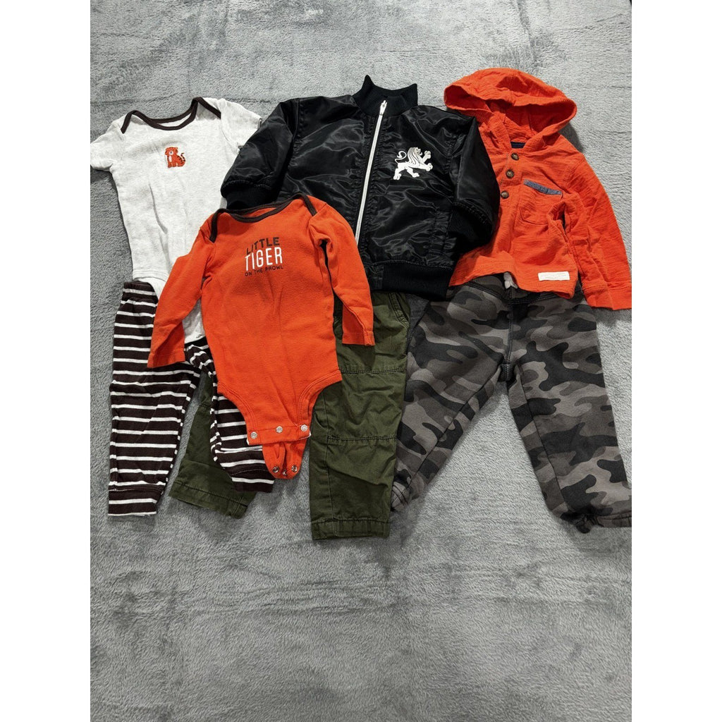 Carter's Baby Boy 12M 7 Piece Bundle Tiger Bodysuits Bomber Pants Orange Black