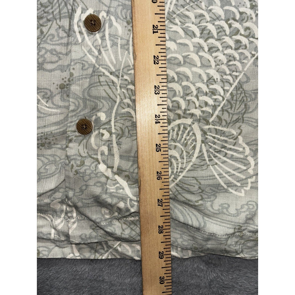 Tommy Bahama Mens XL Gray Green Koi Fish Print Short Sleeve Button Up Shirt