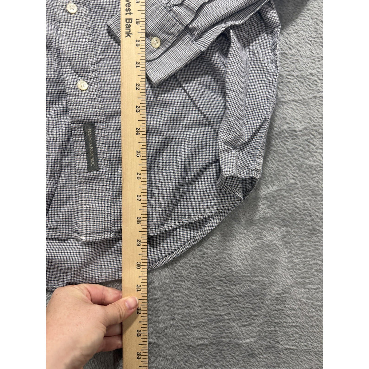 Banana Republic Mens M Gray Navy Micro Check Button Up Shirt Casual