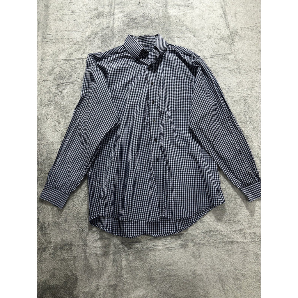 Brooks Brothers Mens L Navy Light Blue Gingham Long Sleeve Button Down Shirt