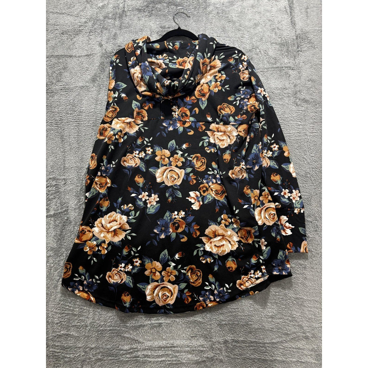 LuLaRoe Womens L Black Floral Cowl Neck Long Sleeve Tunic Top Casual Boho